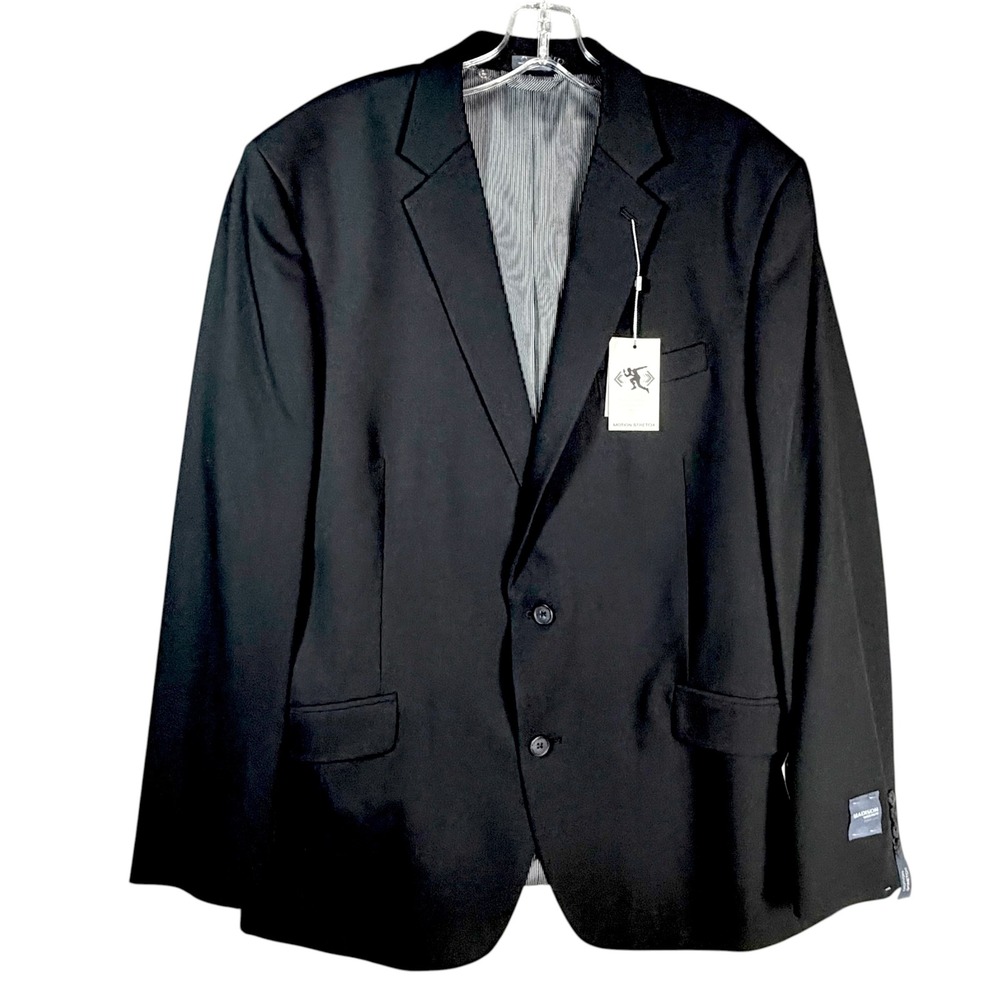 Madison NWT Modern Fit Motion Stretch Black Blazer Sport Coat 46L $250 Retail